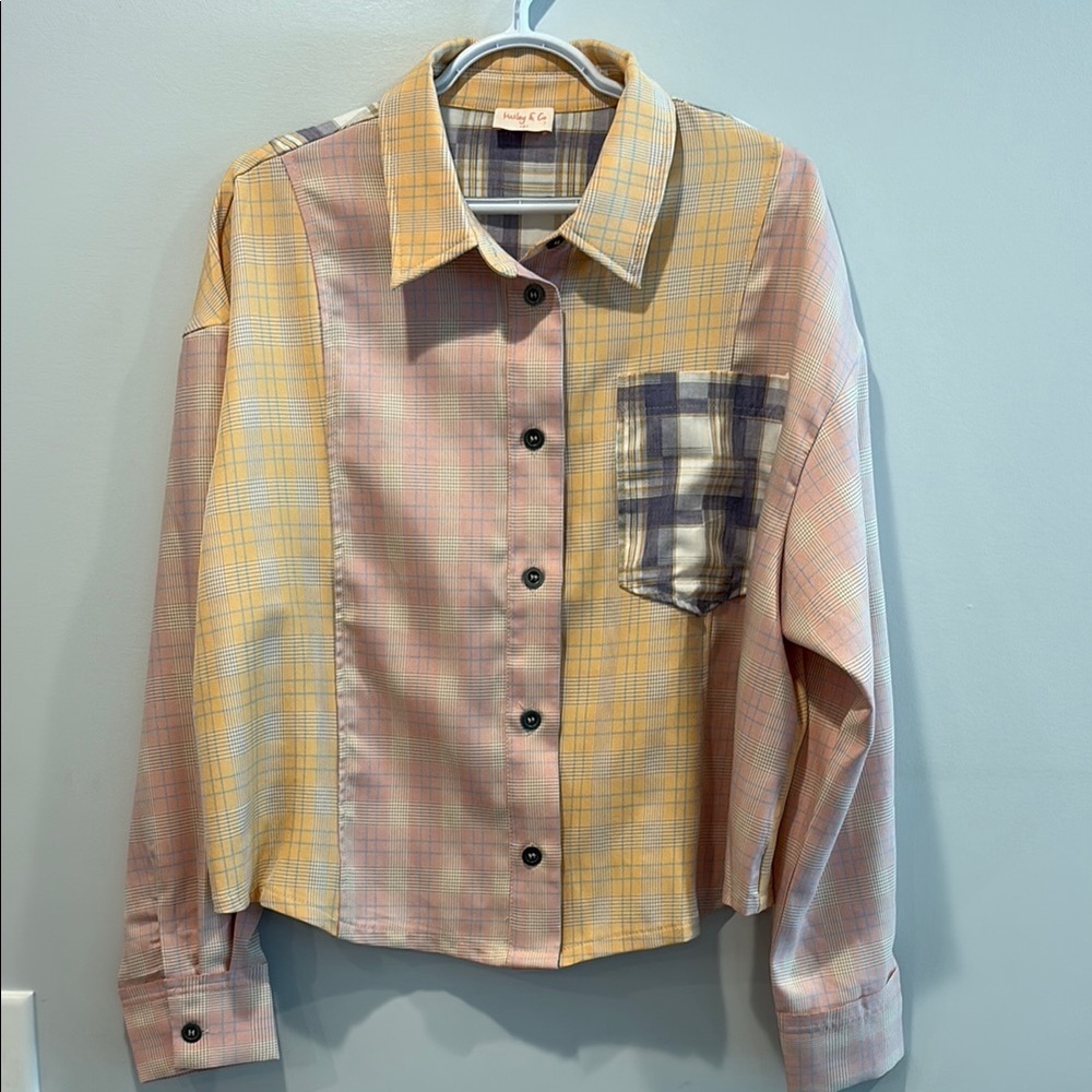Boxy Yellow and Pink Long Sleeve Button Down Shirt